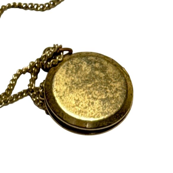 Vintage Gold Tone Round Locket Pendant Necklace Enamel Peacock Design - Picture 5 of 7